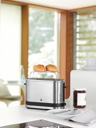 WMF Kitchen Mini 1-Slice Toaster, Long Slot XXl-Toast, Mini Toaster with Roll Attachment, 7 Browning Levels, Overheat Protection, 600W, Matte Stainless Steel, Single