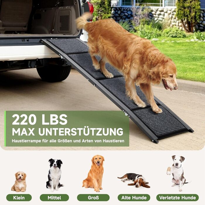 Рампа для собак Fellie, 160 см, складана, для великих, середніх та маленьких собак, до 100 кг