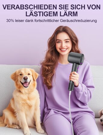 Іонний фен DMTIVMG з потужним мотором 150 000 об/хв, 200 млн негативних іонів, 4 температурні режими, 3 швидкості, швидке сушіння, магнітне сопло, тихий