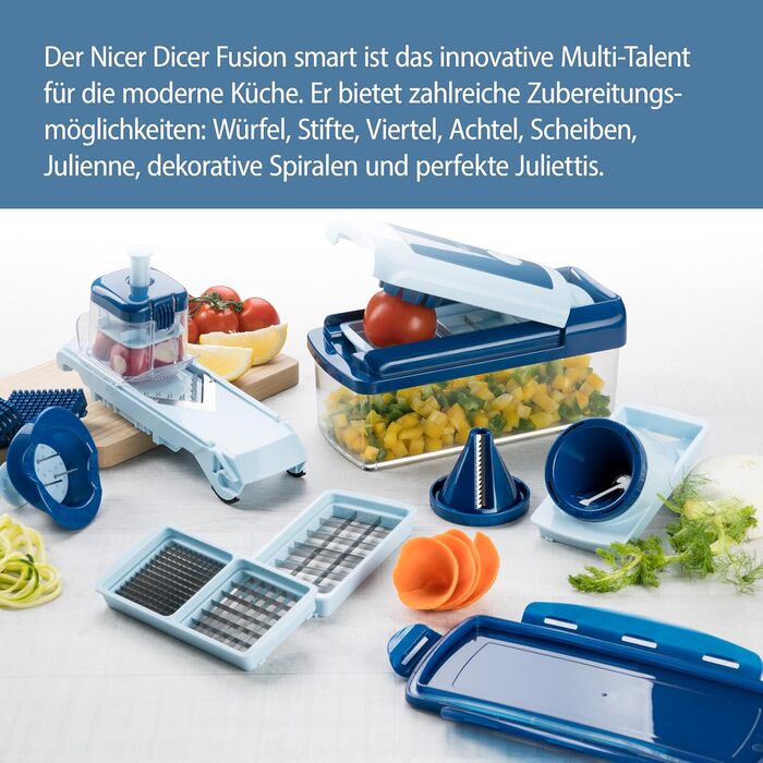 Genius Nicer Dicer Fusion Smart Julienne Slicer | Mint Green | 16-Piece Vegetable Chopper with Spiralizer, Grater, and Dicer | As Seen on TV