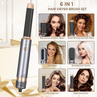 UKLISS Airstyler Pro 7-в-1: професійний фен-щітка з іонізацією, 1400 Вт, для укладання, створення локонів та випрямлення волосся (сірий)