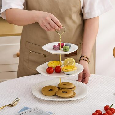 Керамічний триярусний стійка для тістечок та десертів Swuut, зелена, з підставкою для чашки