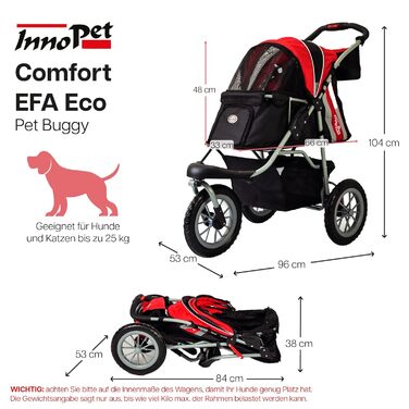 Візок для собак Innopet Comfort EFA Eco чорно-срібний – складний візок для собак та котів, для бездоріжжя та пляжу, колеса 30см, вантажопідйомність 25кг, перероблений нейлон