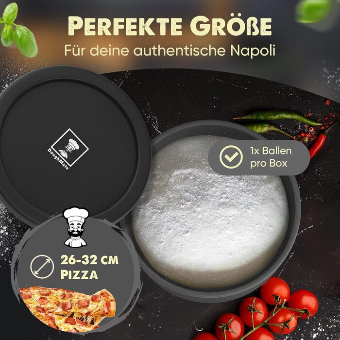Pizza Ball Box with Lid, Set of 6 - Ideal as a pizza box, dough box, proofing box. Suitable for up to 350g of pizza dough. Non-stick silicone, freezer and dishwasher safe, food grade.