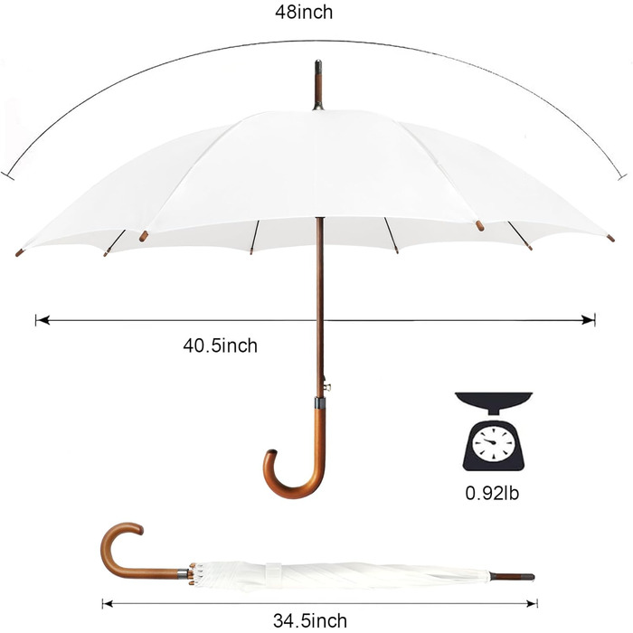 SoulRain Парасолька з класичною дерев'яною ручкою, автоматичне відкриття, вітростійка, прозора, незламна, 121.9 см