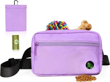 Сумка для собак з карабіном, сумка для тренування цуценят з відділенням для ласощів та контейнером для відходів, сумка для перенесення кормів для тварин з регульованим поясом (фіолетовий)