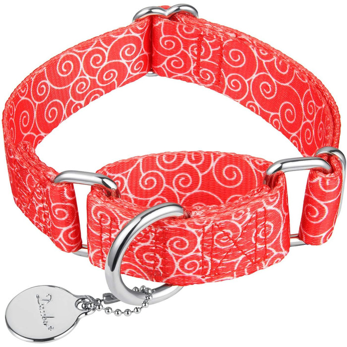 Нашийник для собак Dazzber Martingale, проти витягування, анти-випадне випадання, міцний, червоний, для середніх та великих собак, регульований 43.2-63.3 см, ширина 2.5 см