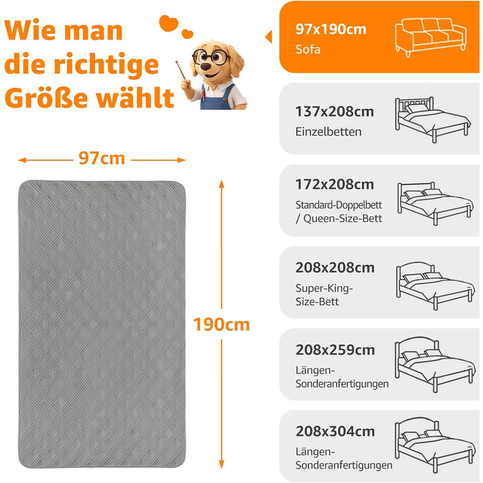 Водонепроникний коврик для собак Pick For Life, 97x190 см, сірий. Захист дивану та ліжка, легко миється. Підходить для великих та маленьких собак