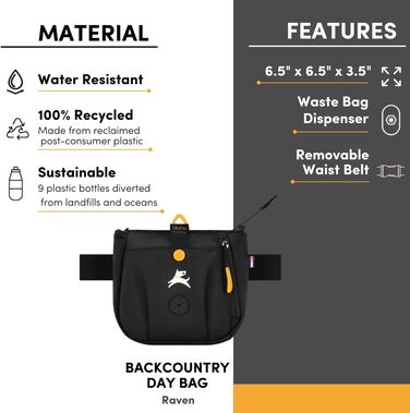 ОлліДог Backcountry Tagestasche - сумка для ласощів та відходів для собак, з кліпсою на пояс, Raven S'25