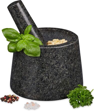 Гранітний ступка з толуштою Relaxdays для спецій та трав, 13.5 см, темно-сірий (антрацит)