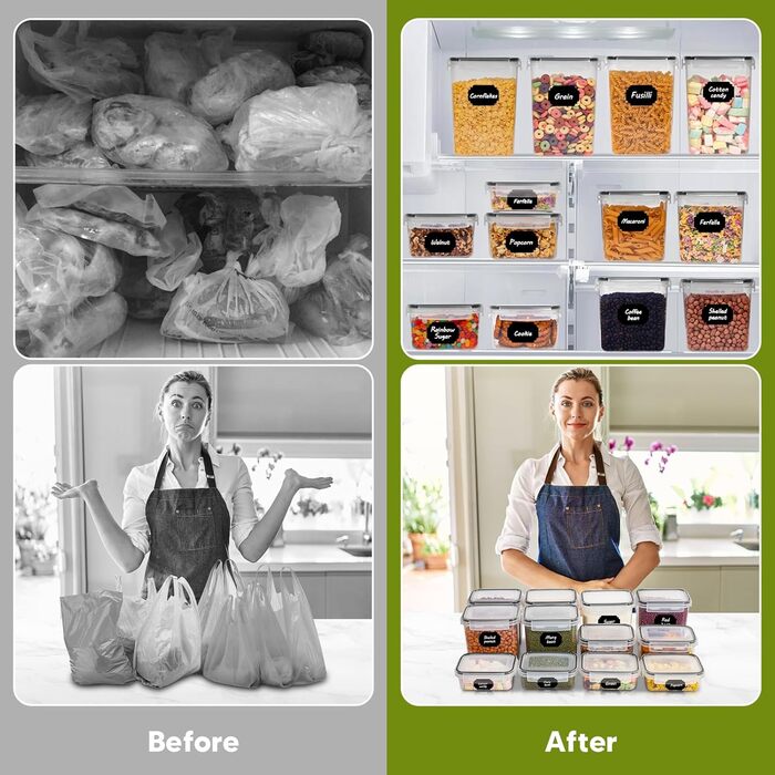 Набір контейнерів для продуктів на 20 штук з кришкою, герметичні, BPA-free, з етикетками, для зберігання круп, борошна, мюслі, кухонний органайзер