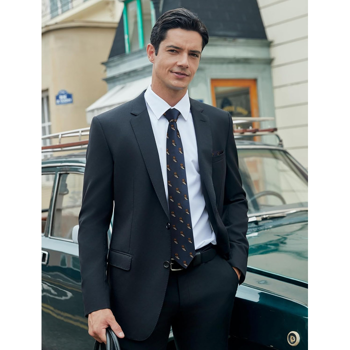 HISDERN Комплект краватки та кишенькового хустинки з принтом тварин для чоловіків, вечірній/діловий стиль, синій/сова, універсальний розмір