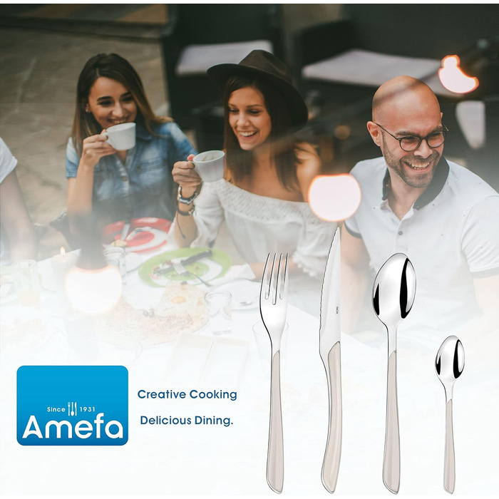Amefa ECLAT Cutlery Set White Dinner Cutlery 24-Piece for 6 People Stainless Steel Rust-Proof High-Quality Plastic Handle Shells Dishwasher Safe Cutlery Set 6 People Camping Cutlery