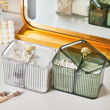 Контейнер для ватних паличок Veki з кришкою, прозорий контейнер для ватних дисків, тримач для ватних паличок для ванної кімнати, органайзер для косметики (зелений)