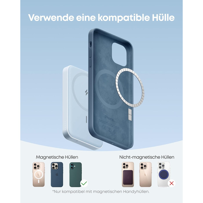 Anker MagGo Powerbank 5000mAh з магнітним з'єднанням, сірий (wolkengrau)