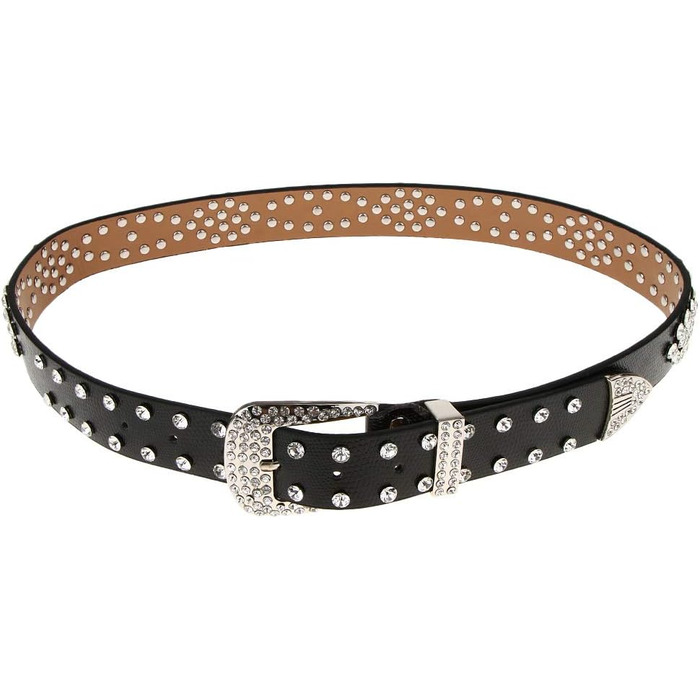 Жіночий пояс Fenteer з камінням, джинсовий, з пряжками, шкіряний, 3,5 см, чорний