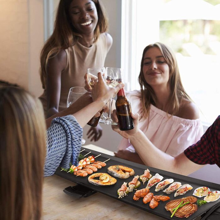 GOPLUS Electric Grill 1800W, Teppanyaki Grill Plate with Non-Stick Coating, Table Grill including Adjustable Thermostat and Removable Grease Tray, Large Grilling Surface for BBQ/Party, 90 x 23 cm