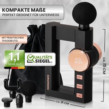 Масажер-пістолет GRUNDIG з глибоким підігрівом: акумуляторний масажер з 4 рівнями нагріву та 32 рівнями масажу для дому, офісу та подорожей. Масажна гармата для спини, шиї та плечей