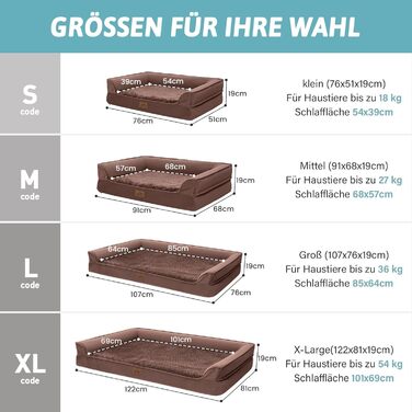 Ортопедичне ліжко для собак маленьких порід, водонепроникне диван-ліжко з бортиками, з підтримуючою піною, зручне ліжко для домашніх тварин з знімним, пральним чохлом, водонепроникний наповнювач, антиковзаюче покриття (107 x 76 x 19 см, Колір: Коричневий)