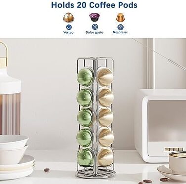 Тримач для капсул Nespresso Vertuo Sevenline – органайзер карусель на 20 капсул (срібний)
