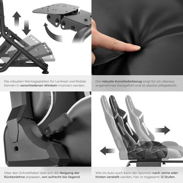 Ігровий симулятор Sim Racing Cockpit tectake® для Fanatec, Logitech, Thrustmaster, регульоване гоночне крісло GT-Style, сталевий каркас, до 120 кг, чорний