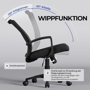 Ергономічне крісло Yaheetech для офісу та дому: регульоване, з підлокітниками, чорне