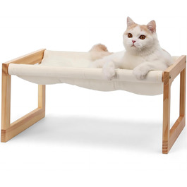 Cat bed and dog bed, elevated, large, and breathable, made of high-quality birch plywood, 53W x 42L x 25H cm - Ideal for cats and small dogs (white)