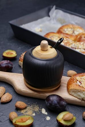 Керамічна цукерниця з бамбуковою кришкою та підставкою, цукровий контейнер OSBO (Чорний)