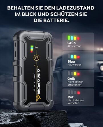 Powerbank для запуску двигуна AIMAPOW Starthilfe 6000A 12V - для бензинових авто, дизельних (10.0L) з LED-ліхтариком та великим екраном, бустер для акумулятора SUV, мотоцикла, газонокосарки