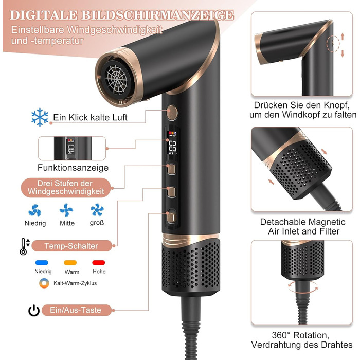 Мультистайлер для волосся AirStyler 1600W: фен, плойка, насадки для укладання, чорний