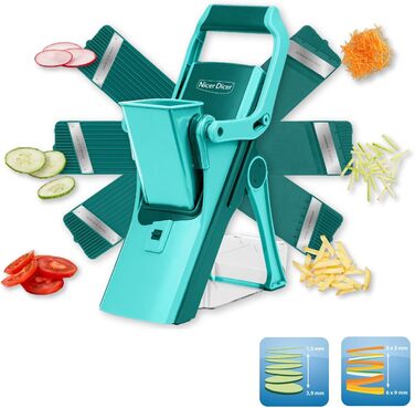 Nicer Dicer Mandoline Vegetable Slicer 12-Piece Set - Vegetable Chopper, Julienne Cutter, Cucumber Slicer, Turquoise/Green