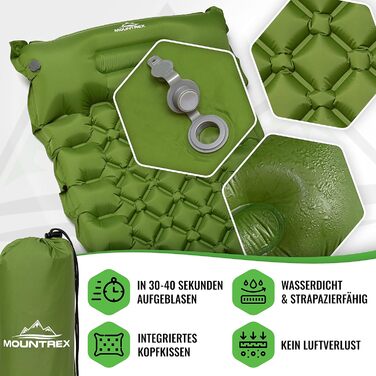 MOUNTREX Isomatte - туристичний килимок, надувна матрац для кемпінгу, 700г, з насосом, компактний, самонадувний, зелений