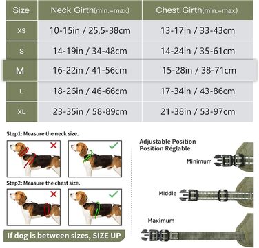 Нашийник для собак HEELE з посиленим кріпленням, світловідбиваючий, з м'якою ручкою, для контролю, 2 металеві кільця, для малих, середніх та великих собак, армійський камуфляж, зелений, M M MC-Armee Grün