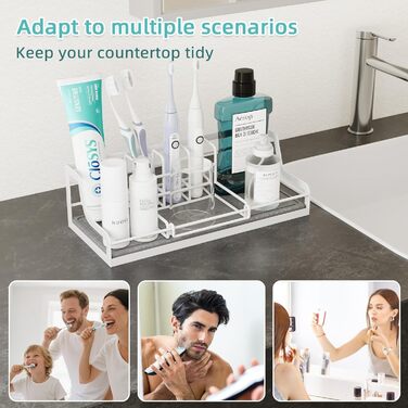 Тримач для зубних щіток у ванну кімнату: органайзер на 6 слотів, швидковисихаючий, для електричної зубної щітки, з абсорбуючою силіконовою гумкою, аксесуари для ванної кімнати з регулюванням (білий)