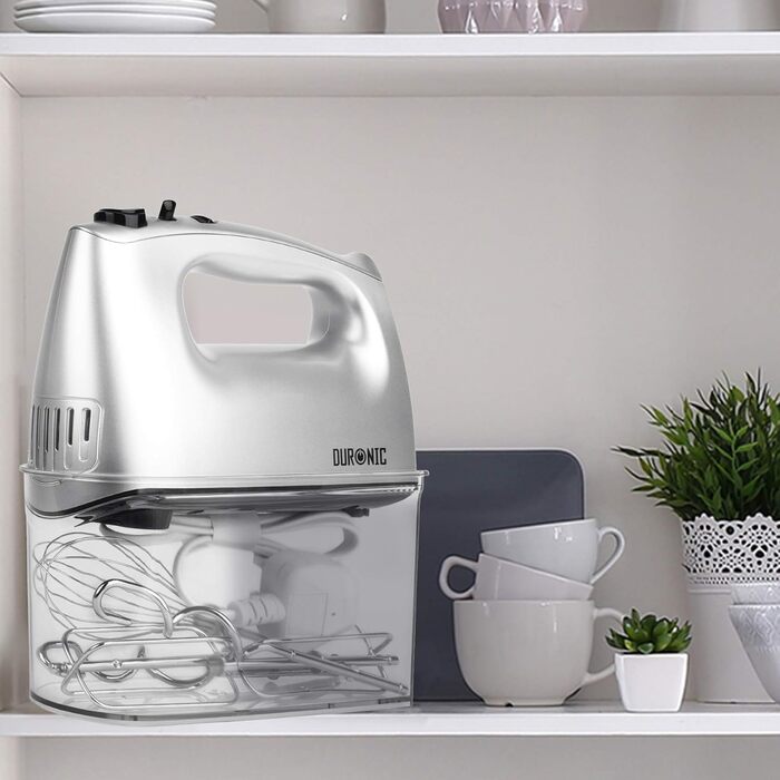 Ручний міксер Duronic 400W з набором насадок: вінчики, гаки для тіста та вінчик для збивання, 5 швидкостей + Turbo, коробка для зберігання. Ідеально для випічки, тіста та збивання яєць.