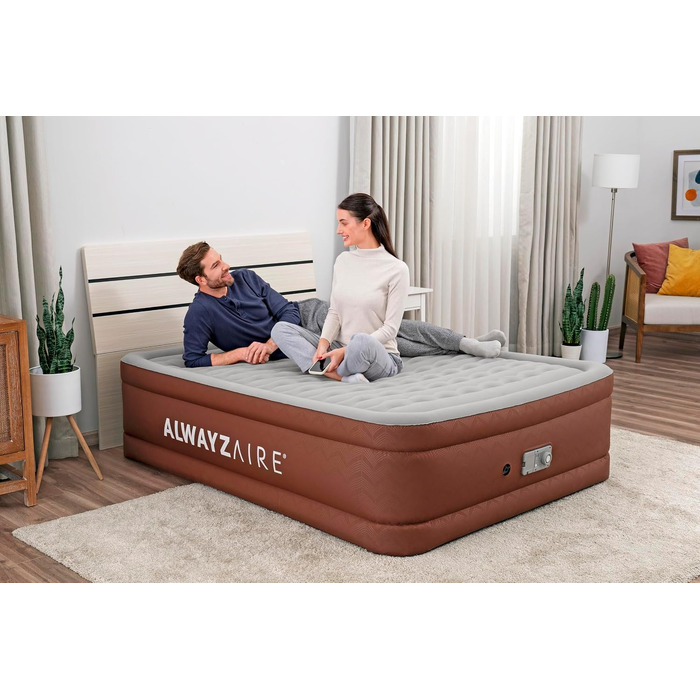 Повітряний матрац двопомісний Bestway AlwayzAire Fortech Comfort Choice+ з насосом, 203 x 152 x 51 см, навантаження 350 кг, USB-порти, нічник, сумка та ремкомплект