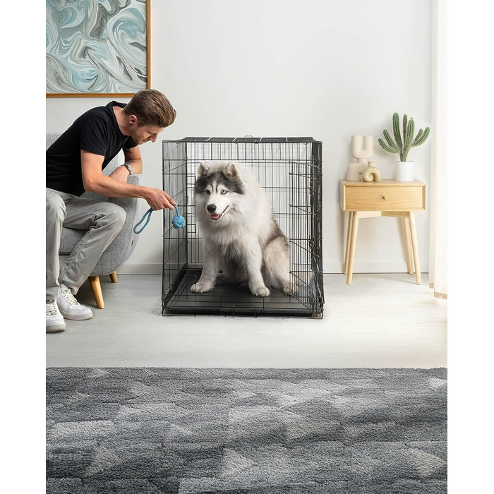 Транспортний бокс Lionto для собак та котів, 106x71x77 см, чорний. Металевий вольєр з пластиковою ванною та перегородкою.