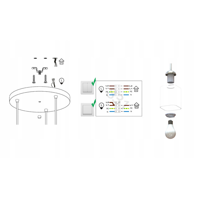 Підвісна лампа Luxolar Light Factory: скло та алюміній, 3 точки освітлення, цоколь E27