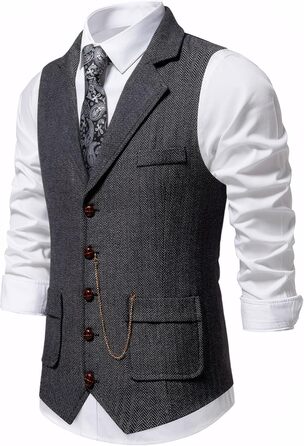 Чоловічий жилет для костюма AIEEO твід ретро смокінг Slim Fit сірий (S)