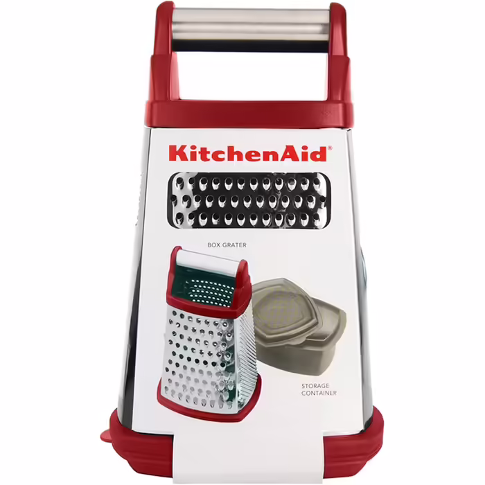 Тертка KitchenAid KN300OSERA Gourmet 4-стороння, з нержавіючої сталі, з контейнером на 3 чашки, мірними позначками, для дрібного, середнього та крупного натирання, підходить для посудомийної машини, Empire