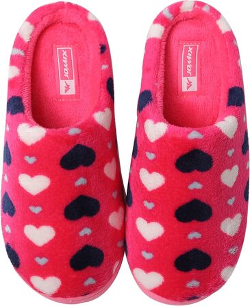 Тапочки домішки JOMIX Winter Hausschuhe для жінок з серцем, теплі, з плюшевою підкладкою, зручні, антиковзні, домашні (36 EU, фуксія)