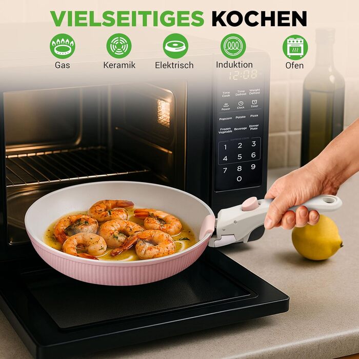 Набір посуду NutriChef 18 предметів керамічний рожевий з знімними ручками, для індукційних плит, антипригарний, компактний, для духовки, універсальний