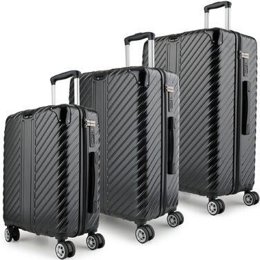 Чемодан дорожній 120L (75x50x33) з колесами - міцний тріумф, з кишенею для ноутбука та захистом кутів (XL, Чорний, 3-Set (20, 24, 28 дюймів))