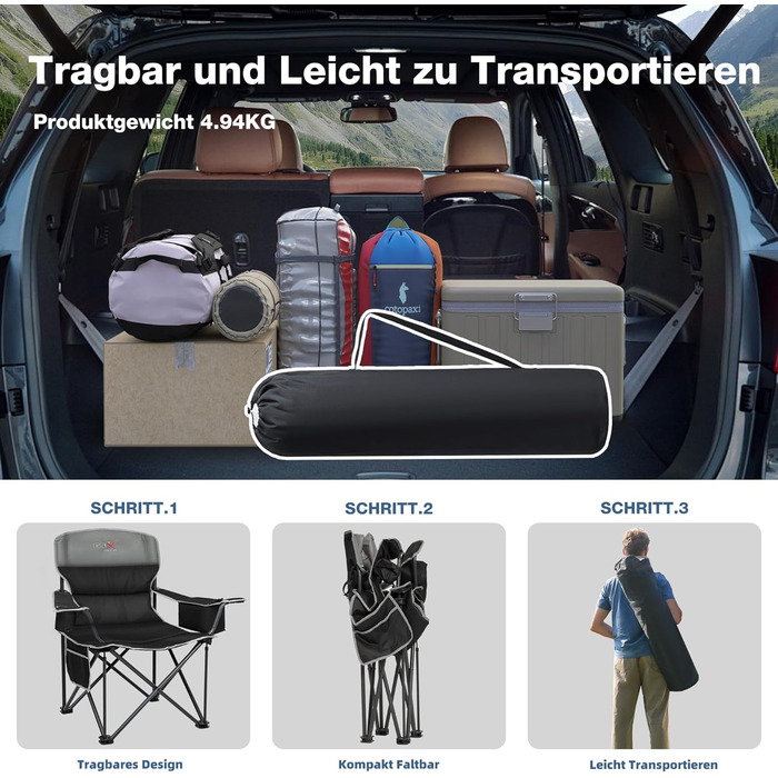 Кемпінговий стул складний RELAX FIELD 200KG з підстаканником та сумкою-холодильником, чорний