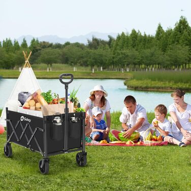 Складна візок-тележка Sekey Bollerwagen 80 кг, чорний 60л – для кемпінгу, покупок, з регульованою ручкою