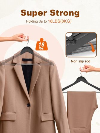 Дерев'яні вішалки для одягу HOUSE DAY, 20 шт., чорного кольору, широкі (44,5 см), з натурального дерева, обертаються, для сорочок, костюмів та курток