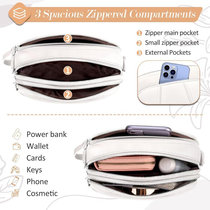 Сумка жіноча через плече кросбоді біла зі шкіри, маленька, з широким ременем та відділенням для карт, знімний ремінець