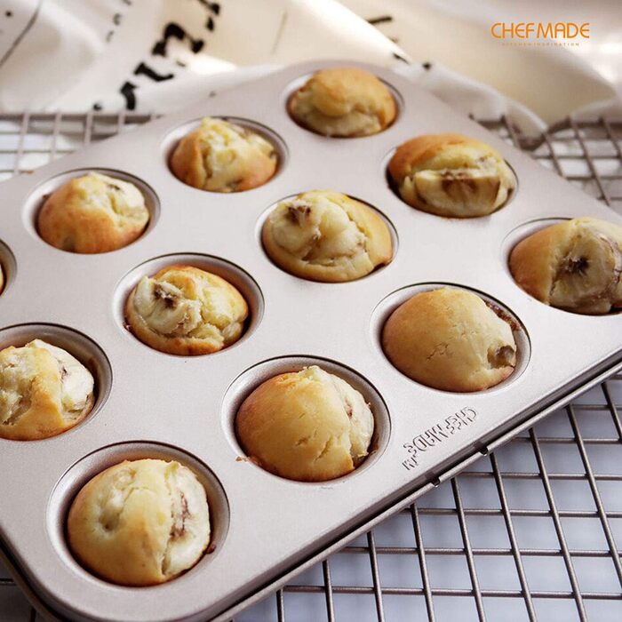 CHEFMADE Mini Muffin Pan, 12-Cavity Non-Stick Mini Cupcake Pan Baking Pans for Oven Baking (Champagne Gold)