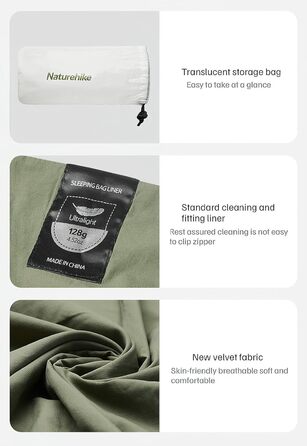 Naturehike Sleeping Bag Liner Ultralight 130 g – Adult Sleeping Bag & Travel Sleeping Bag, Travel Sheet & Camping Sheet for Backpacking, Hotel, Hostels, comfortable and easy to care for, full length