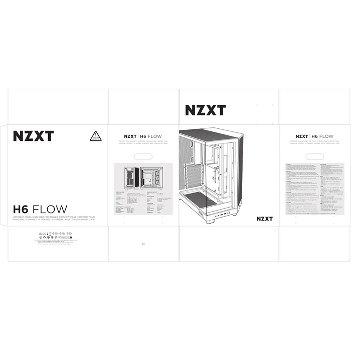 Корпус NZXT H6 Flow: компактний mid-tower з 3 вентиляторами, чорний/білий